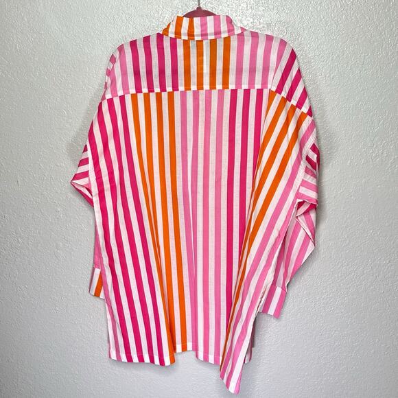 NWOT Beach Riot Alexa Striped Button Up Shirt Swim Cover Pink Women Petite Large - Picture 3 of 8